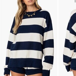 Edikted Women's Sweater in Navy and Cream Stripes